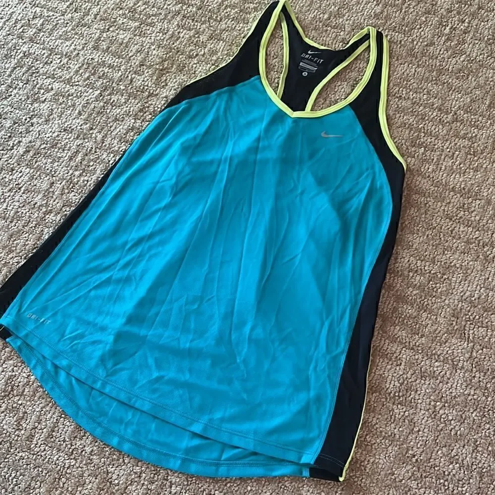 Nike Women’s Medium Turquoise Black Yellow Running Yoga Dri Fit Summer Tank Top